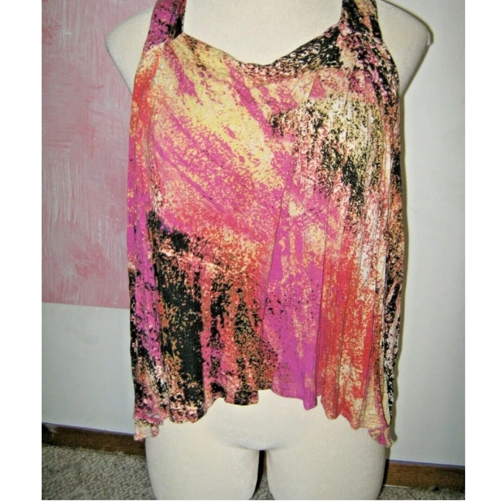 Pink Black Yellow Orange Unique Abstract High Low Loose Fit Hippie Tank Top XL